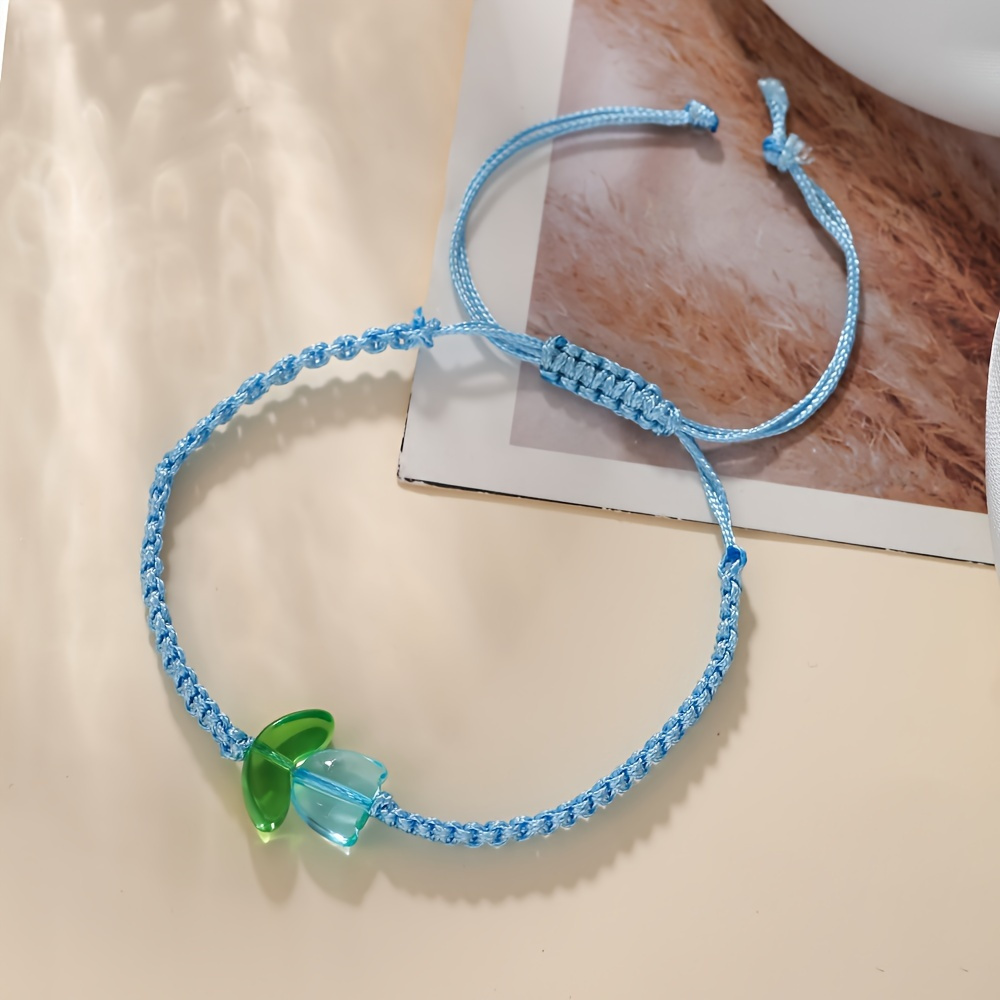 Colorful Tulip Beaded Bracelet with Rope Charm